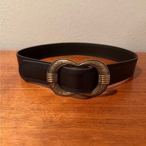 Sezane Black Belt with Ornate Gold Buckle